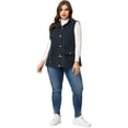thumbnail image 3 of Women's Plus Size Utility Vest Stand Collar Cargo Pocket Drawstring Waist Sleeveless Jacket Navy Blue 2X, 3 of 7