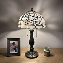 Tiffany Table Lamp White Stained Glass Flowers LED Bulbs Included for Living Room Dining Room Bedroom Bedside 12"W*12"D*22"H