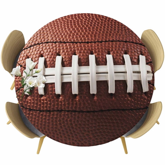 Throwback Football Round Fitted Tablecloth with Elastic Edge, Vintage American Football Sports Rugby Stretch Table Covers for 36"-44" Tables Wipeable Table Cloth for Outdoor