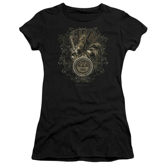Sun Scroll Around Rooster S/S Junior Women's T-Shirt Sheer Black