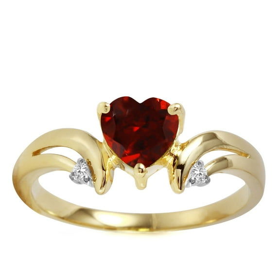 Galaxy Gold GG 14K Yellow Gold 1.26 Carat Natural Diamonds and Heart-Shaped Garnet Ring - January Birthstone - Energy & Devotion - Sizes 5.5 to 11 - Fine Jewelry for Women