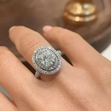 4.00Ct Oval Cut Lab Created Diamond Halo Engagement Ring 14K White Gold Plated