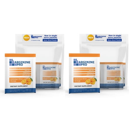 L-Arginine Pro Powder - 5500mg L-Arginine, 1100mg L-Citrulline Cardio Health - Orange, 2 Bags (60 Packets)