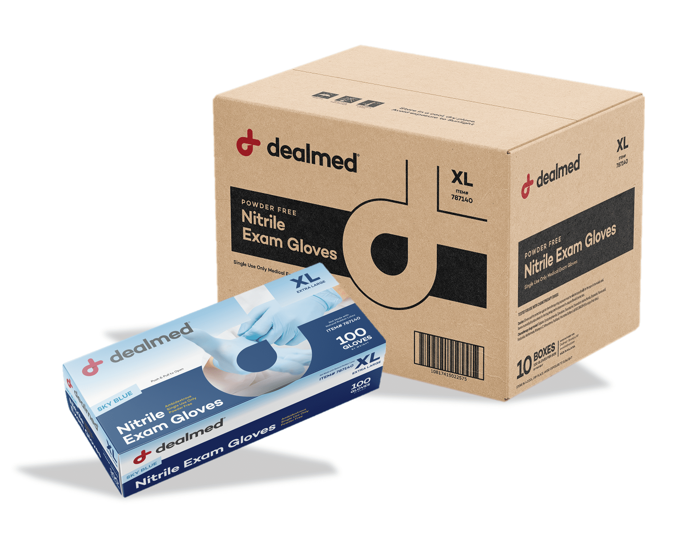 Dealmed Nitrile Exam Gloves | Powder-Free, Latex-Free Medical Gloves | Disposable Gloves for Food Prep, Cleaning, Tattoo, Hair Dye, Medical & Surgical Use | Sky Blue, X-Large - 100/Box (Pack of 10)