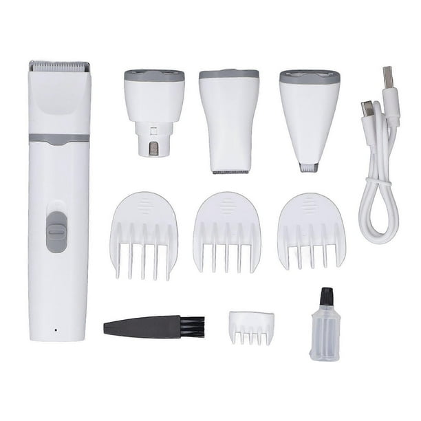 Pet Grooming Kit with 4 Different Blades USB Rechargeable Safe Multifunction Cordless Dog Clippers and Dog Paw Trimmer Kit Gray