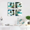 thumbnail image 5 of Teal Beach Palm Tree Canvas Wall Art Watercolor Blue Seaside Landscape Print Painting Wall Decor 8x8" 4Pcs Abstract Coastal Scenery Picture Modern Artwork for Living Room Bathroom Home Decoration, 5 of 6