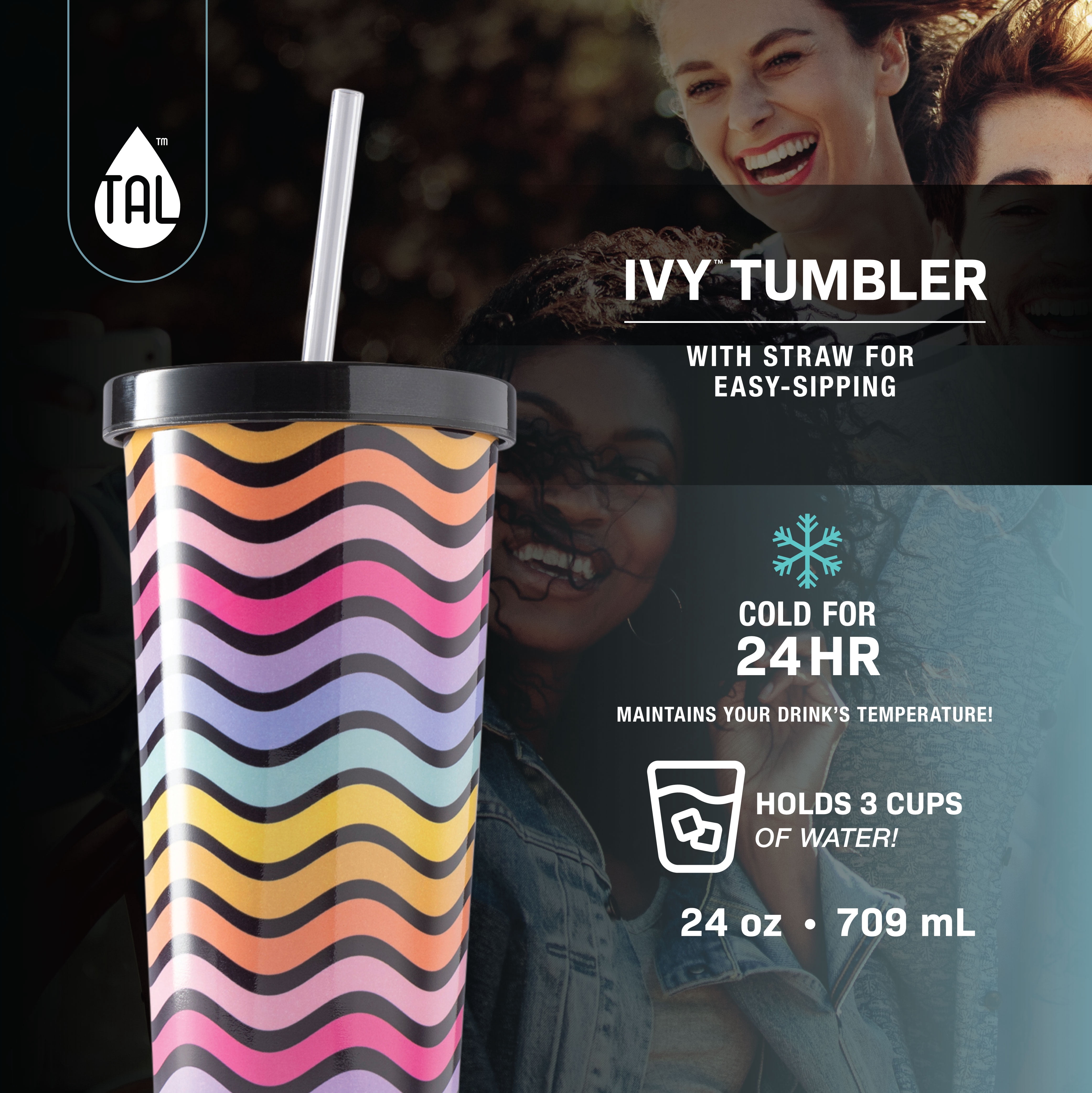 TAL Stainless Steel Ivy Tumbler with Straw 24oz, Tropical