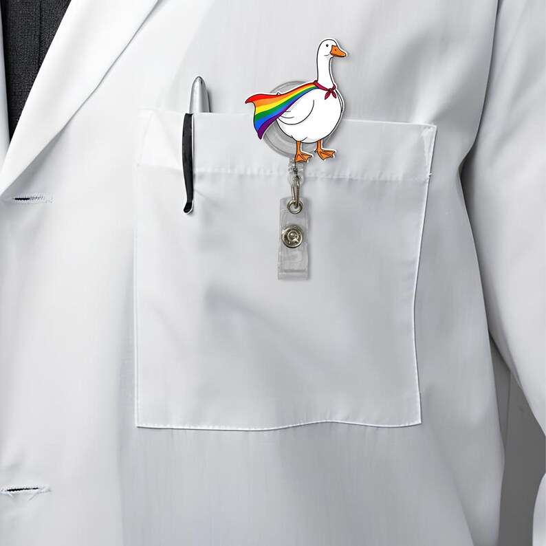 TiniDecor Rainbow Goose Badge Reel, Retractable ID Holder, Cute Pride Gift for Nurse, Teacher