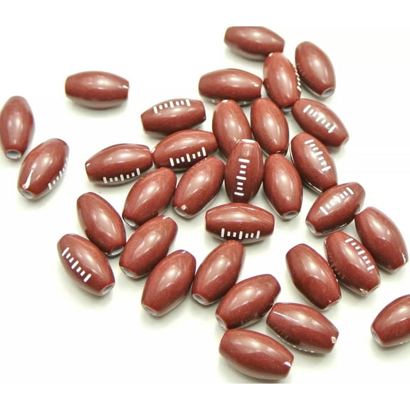 U8MO 100 Brown and White Oval American Football Acrylic Ball Beads 15X9mm Kids Craft