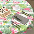 thumbnail image 3 of Flamingo Tablecloth Round 60 Inch Summer Tropical Floral Green and White Stripes Table Cloth Circular Palm Leaves and Flower Table Cover Washable Wipeable Polyester Tabletop for Dining Kitchen Decor, 3 of 6