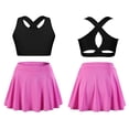 thumbnail image 3 of Jowowha Girls Dance Crop Tops with Flared Skater Skirts Set Gymnastics Ballerina Dancewear 2 Piece Black&Pink 4, 3 of 6