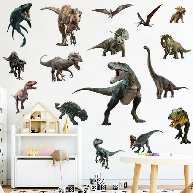Adhesivos de pared de PVC con dinosaurios jurásicos realistas, 60 x 40 cm
