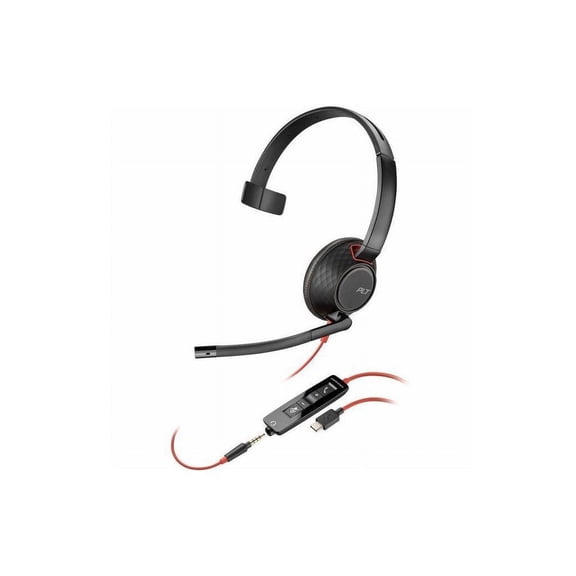 Poly Blackwire 5210 Monaural USB-C Headset  3.5mm plug  USB-C/A Adapter