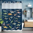 thumbnail image 2 of Dinosaur Family No Hook Shower Curtain with Snap in Liner Retro Watercolor Dinosaur Name Letter Navy Blue Waterproof Bathroom Shower Curtain with See Through Top Window for Bathtub 60" x 72", 2 of 9