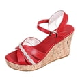 thumbnail image 7 of Womens Platform Sandals Cork Wedge Heels Open Toe Glitter Strap High Heeled Party Prom Dress Shoes Red Size 9, 7 of 7