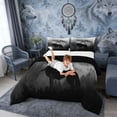 thumbnail image 3 of Erosebridal Black White Misty Jungle Wolf Print Full Size Comforter Sets, Foggy Jungle Bedding Sets for Men and Women, Black Reversible 3 Pieces, 1 Comforter and 2 Pillowcases, 3 of 6