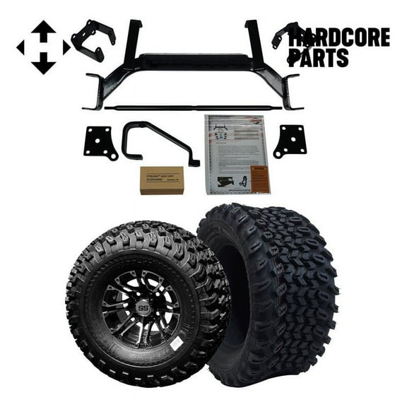 Hardcore Parts 6" Drop Axle Lift Kit for EZGO TXT/PDS (2001.5-2013) Electric Golf Cart with 10" Machined/Black 'Lancer' Wheels and 22"x11"-10 DOT rated All-Terrain tires