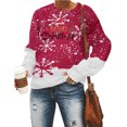 thumbnail image 4 of Awdenio Femmes Col Rond Noël Manches Longues Hauts Blouse Pull Chandail en Molleton, 4 of 5