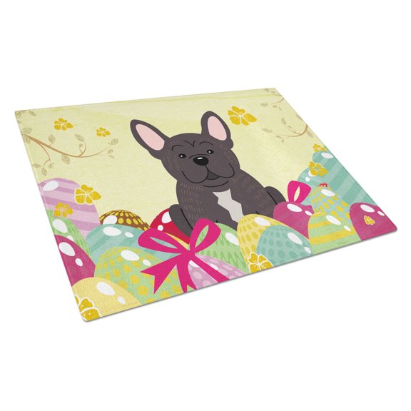 Carolines Treasures BB6009LCB Easter Eggs French Bulldog Brindle Glass Cutting Board Large, 12H x 16W, multicolor