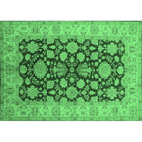 Ahgly Company Indoor Rectangle Oriental Emerald Green Industrial Area Rugs, 2' x 3'