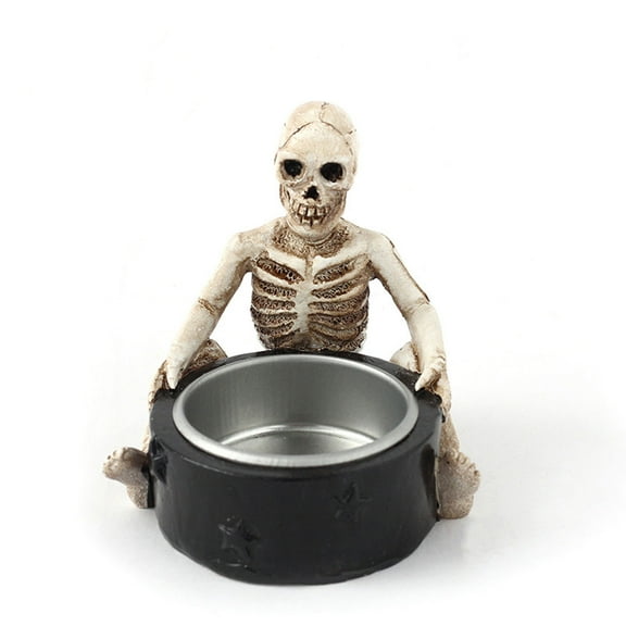 Nmdmisc Halloween Candle Holder Spooky Witch with Broom Tealight Candle Holder Scary Halloween Decorations,Skeleton Skull Candle Holder for Bedroom Living Room Mantel Shelf Tabletop Decor