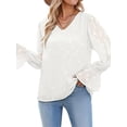thumbnail image 2 of Txlixc Camisa de chiffon de encaje femenino casual suéter básico de manga larga con cuello V sólido y expansión, adecuado para la calle del Club Txlixc  moda, 2 of 6