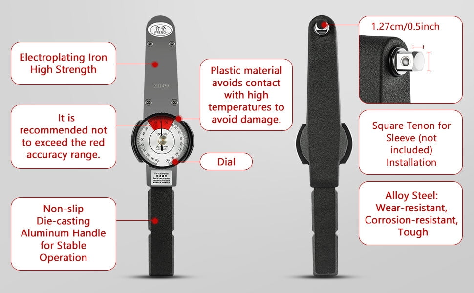 TLB Dial Indicator Torque Wrench Indicating Torquemeter Torque Testing 0-100n.m for Machining Field