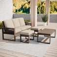thumbnail image 6 of EAGLE PEAK 4 Pieces Natural Real Wood Cedar Outdoor Patio Conversation Set Spacious Seat 3-Seater Sofa Set with Beige Cushions, Slat Top Coffee Table, Ottomans, 6 of 9