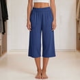 thumbnail image 5 of StSilkitty Womens Casual Capris Solid Color High Waist Elastic Wide Leg Cropped Pants with Pockets Soft Comfy Capri Trousers, 5 of 9