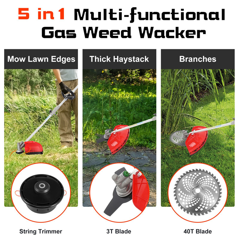 Floseru 52cc Gas Weed Eater,5 in 1 Gas Weed Eate with Hedge Trimmer Chainsaw Brush Cutter,2-Cycle Gas String Trimmers for Weeds and Grass.