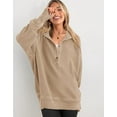 thumbnail image 4 of PRETTYGARDEN Womens Fashion Oversized Long Sleeve Hoodie Button Down V Neck Sweatshirt Side Slit Casual Pullover Tops, 4 of 9