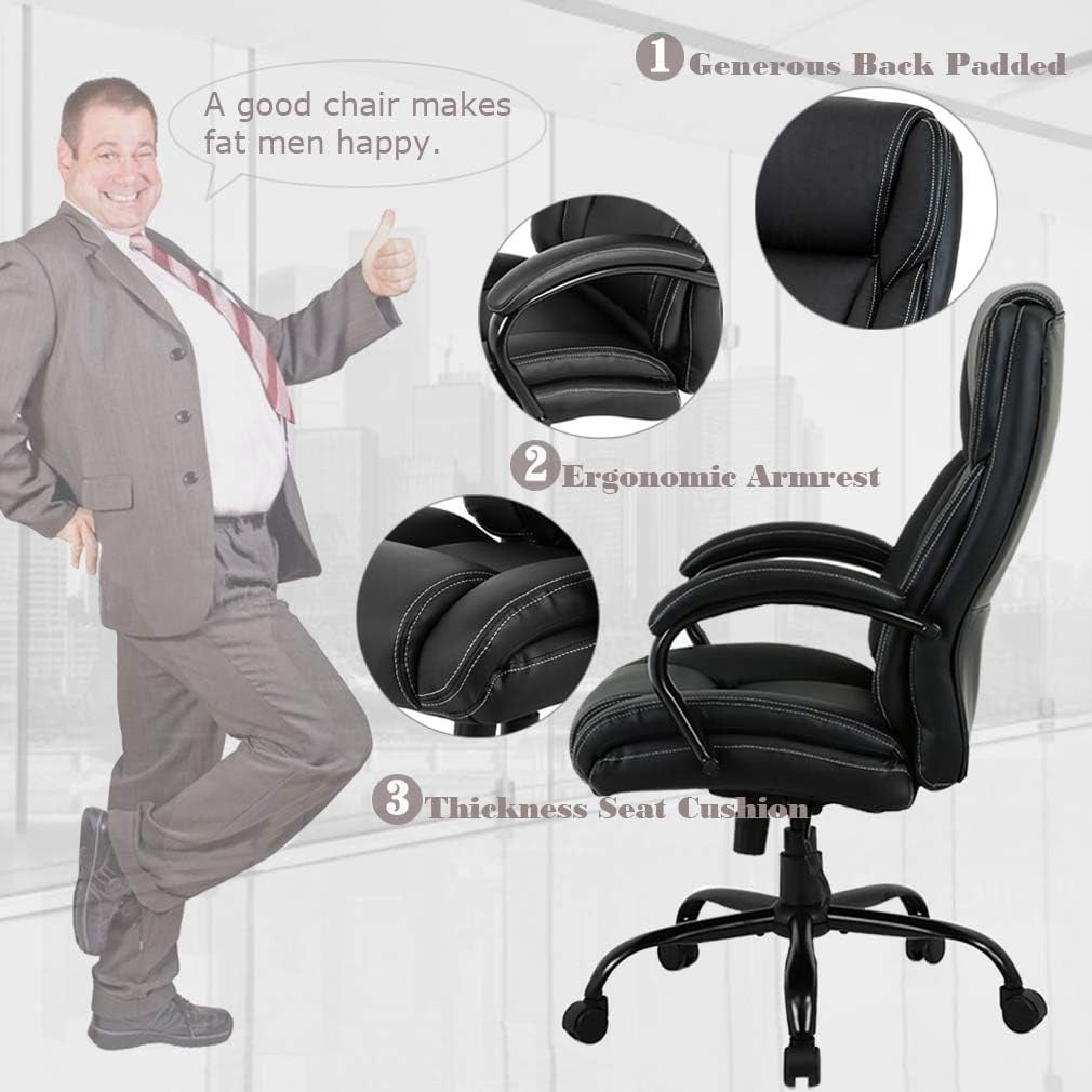 Dkelincs Big & Tall Executive Office Chair 500 lbs Capacity Heavy Duty Computer Desk Chair with Lumbar Support Armrest, Black