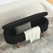 Storage Ottoman Bench for Bedroom end of Bed, Upholstered 46" Shoe Seat Storage Bench with Solid Wood Legs, Rectangle Cushion Padded Blanket Chest Cute for Living Room, Black