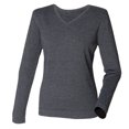 thumbnail image 1 of Henbury - Jersey de punto fino con cuello en V para mujer (Gris piedra), 1 of 5