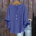 thumbnail image 2 of Button Detail 3/4 Tiered Ruffle Bell Sleeve Cotton Linen Loose Blouse for Women Spring Summer Casual Solid Tops for Everyday Wear S-3XL Plus Size, 2 of 9