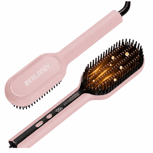 Berlaney Ionic Hair Straightener Brush Flat Iron Pink