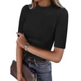 thumbnail image 4 of ANRABESS Mock Neck Tops for Women Ribbed Knit Half Sleeve Fitted Tee, Soft Stretch Dressy Casual Shirt, 4 of 11