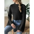 thumbnail image 2 of Women'S Cropped Sweater Knit Long Sleeve Crewneck Soft Pullover Sweater Top Black S, 2 of 6