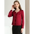 thumbnail image 3 of Allegra K Blusa elegante de satén con cuello en forma de corazón y manga larga para mujer rojo L, 3 of 6