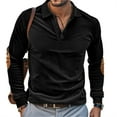 thumbnail image 5 of Men's Long Sleeve Sweatshirt Corduroy Spread Collar Elbow Panel Button Up Ribbed Pullover for Men with Elbow Patches Black M, 5 of 6