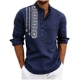 thumbnail image 2 of Betivan Men Printed Fashionable Casual Loose Button Placket Long Sleeve Stand-up Collar Blouse Shirt, 2 of 7