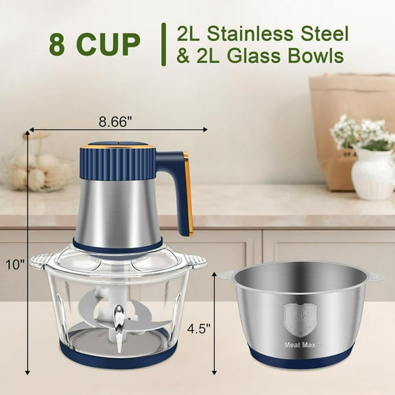 5-Speed Electric Food Processor with 2 Bowls, Meat Grinder for Vegetables, Fruits, Nuts and Meat