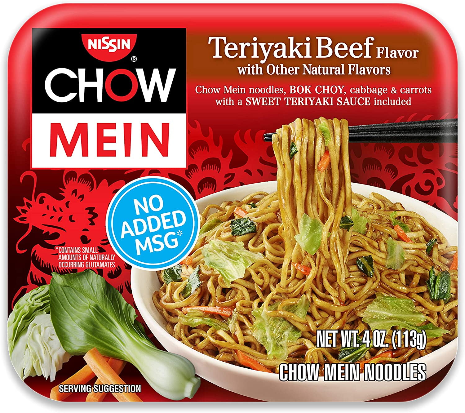 Nissin Chow Mein Noodles Teriyaki Beef Flavor, 4 OZ (Pack of 8)