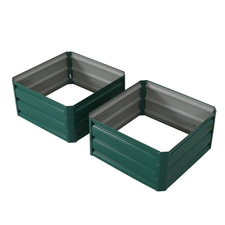 Outsunny Galvanized Raised Garden Bed Kit, Outdoor Metal Planter Box for Vegetables Herbs, Set of 2, 2' x 2' x 1'