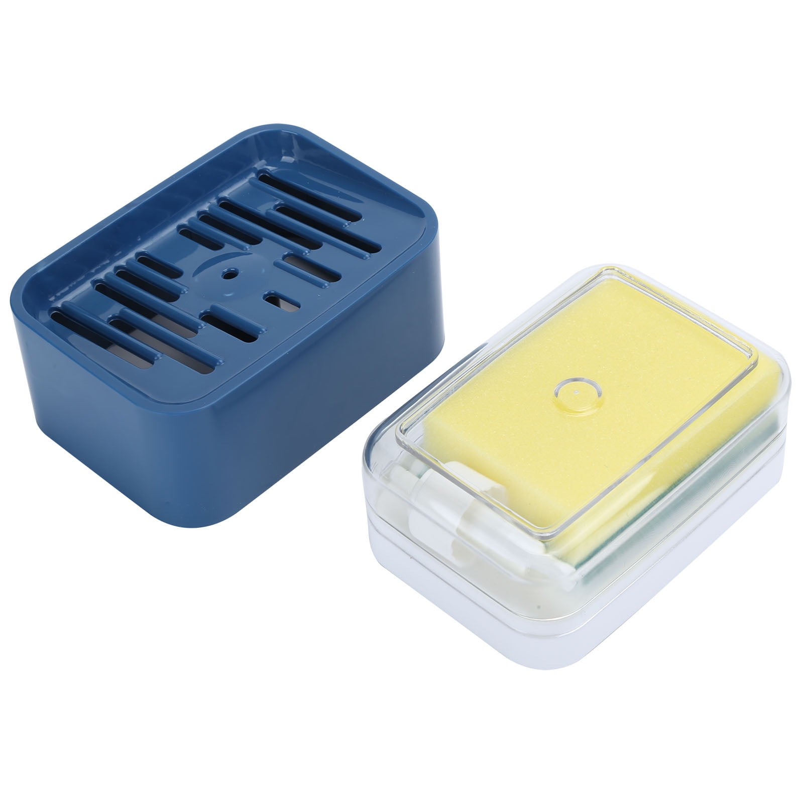 Blue Press-Type Soap Dispenser with Sponge Holder, 2-in-1 Kitchen Organizer