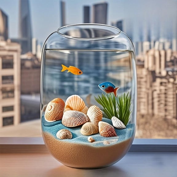 Tnarru Desktop Glass Fishbowl, Mini Betta Bowl, Eco Aquatic Habitat Large H22cm