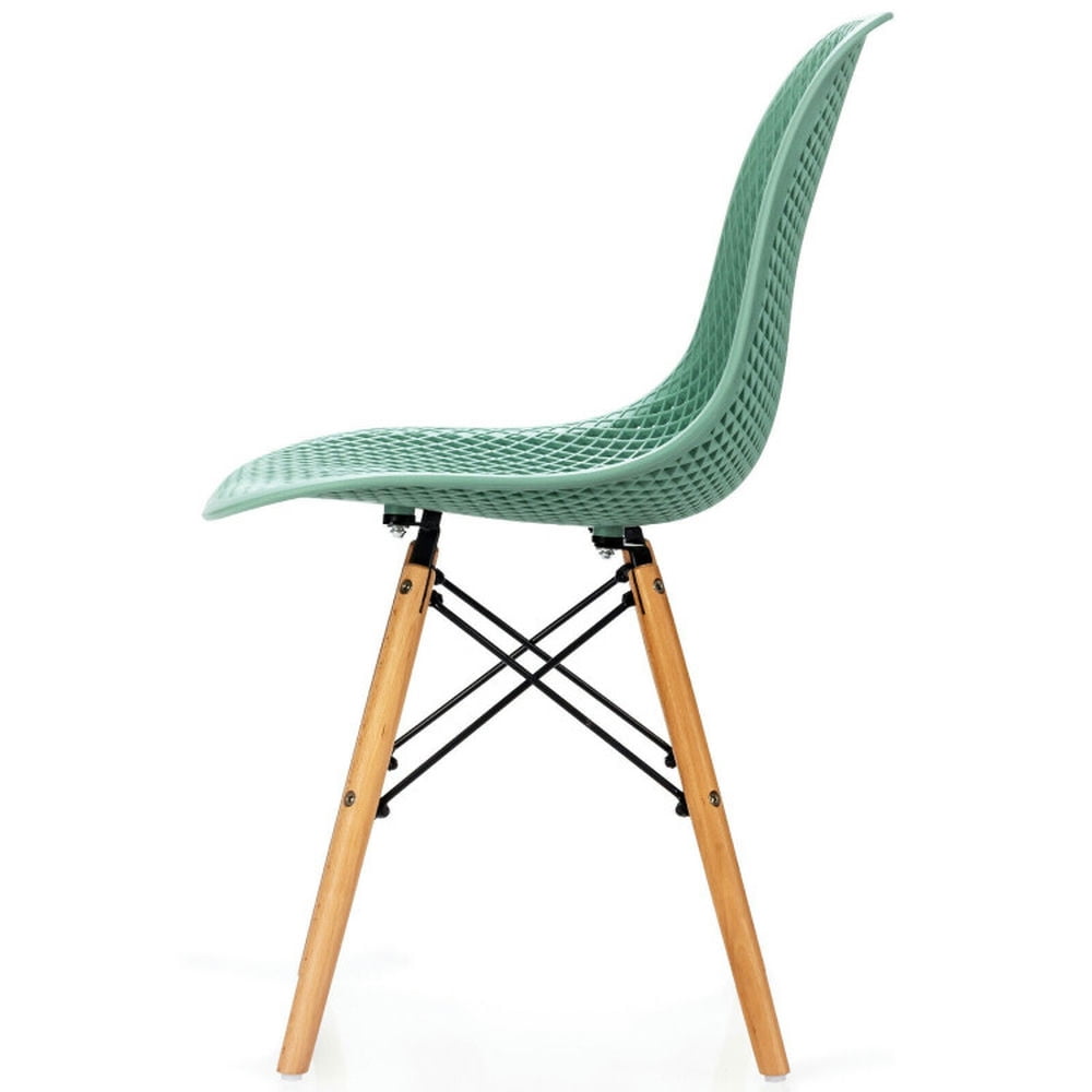 Demi Bonn 4 Pcs Modern Plastic Hollow Dining Chairs Set with Wood Leg, Green