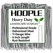 HOOPLE 6 Inch 11 Gauge Galvanized Landscape Staples,Stakes for Outdoor Decorations, Anti-Rust Staples for Weed Barrier Fabric, U-Shaped Tent Stakes (100)