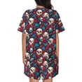 thumbnail image 6 of Fuzoiu Skull red flower blue Print Women's Short-Sleeved Pajama Set,Lounge Sleepwear Set,Womens Pajama Sets 2 Piece,Button-Up Top and Shorts with Pockets-Medium, 6 of 7