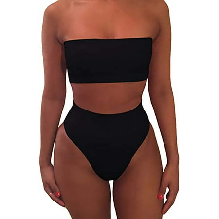 

Finelylove Swimsuit Women Two Piece Lightly Lined Sport Bra Style Bikini Black XXL